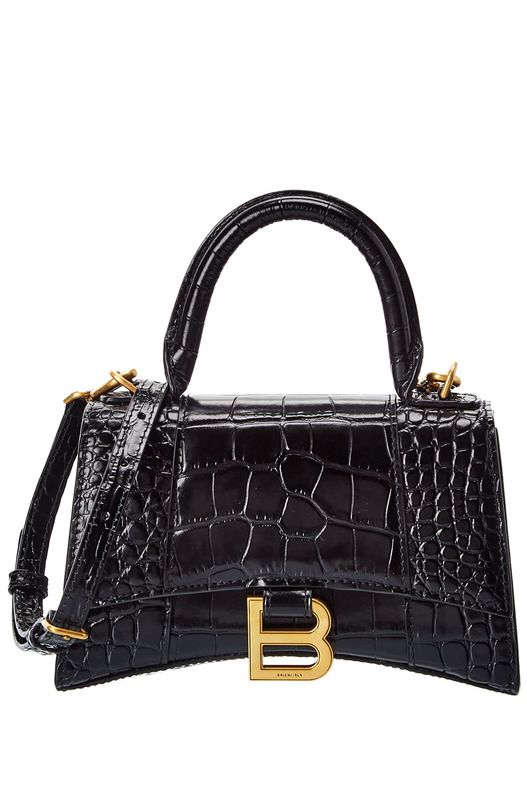 Кожаная сумка-портфель Hourglass XS с тиснением под крокодила и верхней ручкой Balenciaga, фото