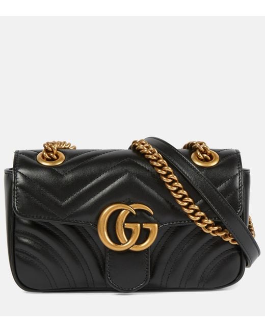 Женская черная кожаная сумка через плечо GG Marmont Mini Matelasse Gucci, фото