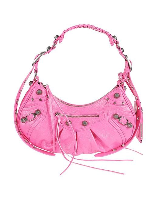 Женская розовая кожаная сумка через плечо Le Cagole Balenciaga, фото